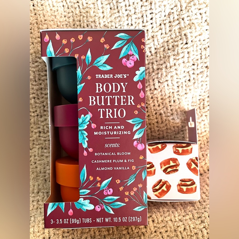 Trader Joe's Body Butter Trio and Cinnamon Roll Lip Mask Set - free TJs fall bag - Picture 3 of 6